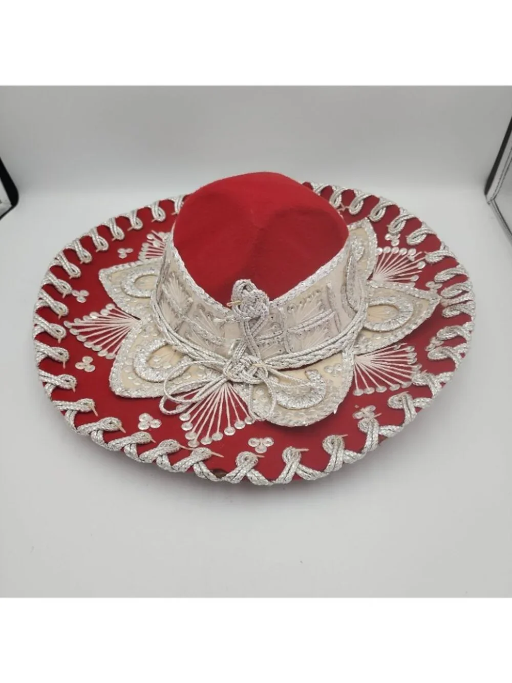 Vintage Child Size Red Sombrero Silver Horseshoes Pigalle  Mariachi Charro Hat